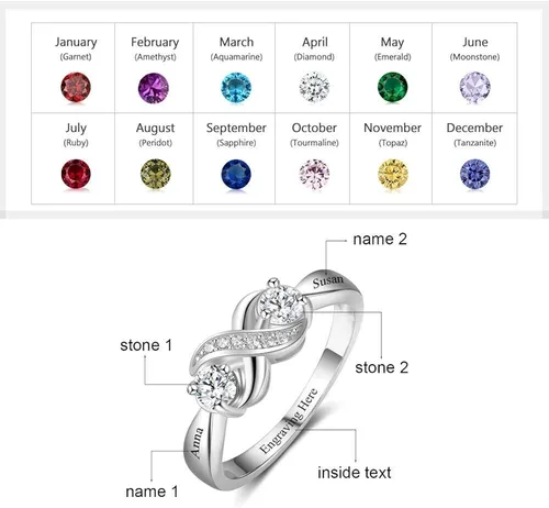 Miniatura 2 de Tian Zhi Jiao Anillos de compromiso personalizados con infinito para su personalización, 2 anillos de imitación para madres grabados con 2 nombres