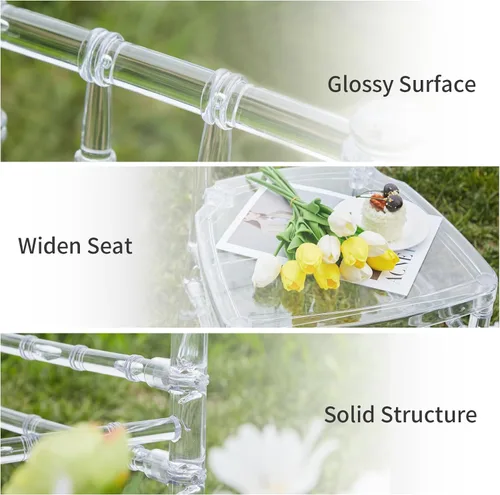 Miniatura 3 de KAIHAOWIN Chiavari - Silla de comedor de acrílico transparente Morden para eventos, bodas, fiestas, recepción, transparente