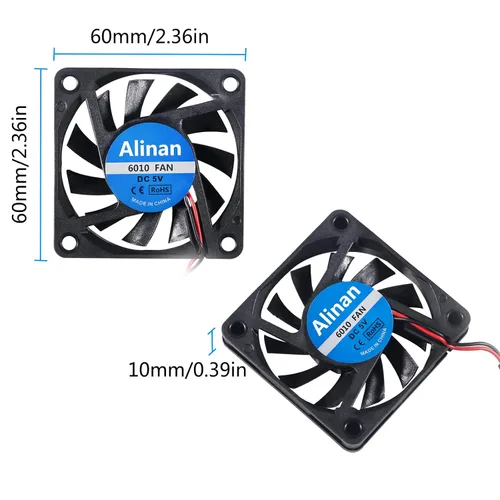 Miniatura 5 de Alinan 4 unids 6010 5V Ventilador USB Puerto 2.362x2.362x0.394 in 2-pin Manga Bearing Brushless DC Cooling Fan Impresora 3D Ventilador
