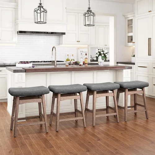 Miniatura 14 de Taburetes de bar PHI VILLA - Taburetes de bar con patas de madera maciza a la altura del mostrador con asiento de sillín tapizado, taburetes