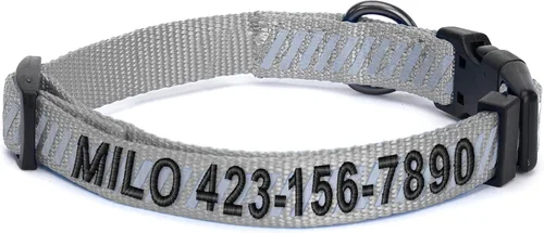 Miniatura 25 de Pawtitas - Collar reflectante para perro - Nombre y número de teléfono personalizados, ajustable para perros pequeños y cachorros - Morado Púrpura