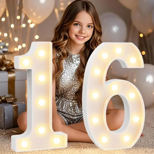 Miniatura 60 de Pooqla Letras y Números Decorativos con Luces LED, Letras y Números de Neón de Plástico Blanco para Decoración de Fiestas, Bodas, Funciona