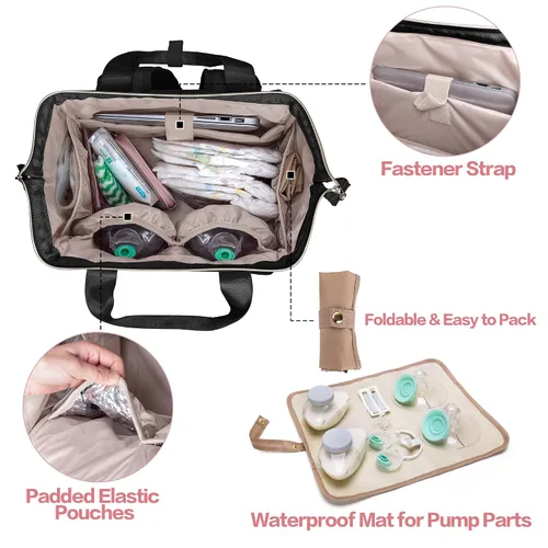 Miniatura 3 de Fasrom Mochila portátil para extractor de leche con enfriador y bolsa, compatible con bombas manos libres Momcozy Medela y Elvie, color negro