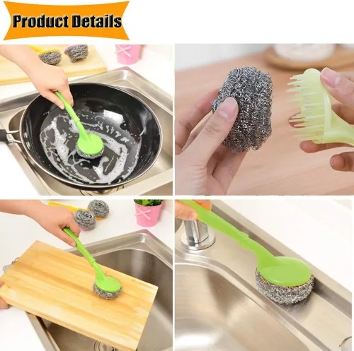 Miniatura 2 de 18 esponjas de acero inoxidable para limpiar utensilios de cocina con mango (paquete de 18)