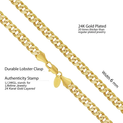 Miniatura 4 de LIFETIME JEWELRY Collar de cadena de eslabones cubanos chapado en oro de 24 quilates para hombres y mujeres (0.236 in y 0.374 in)