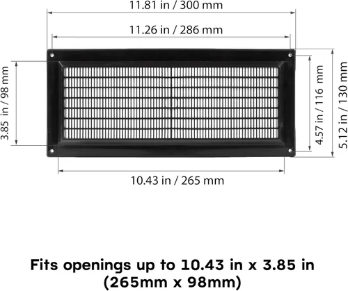 Miniatura 2 de Cubierta de ventilación negra de 5 x 12 pulgadas (exterior), rejilla de ventilación de plástico con malla protectora, cubierta de ventilación