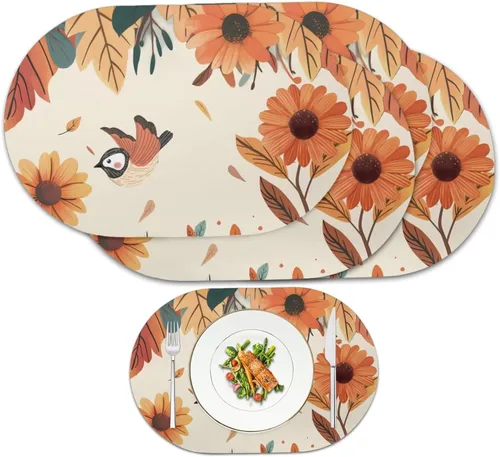 Miniatura 31 de Blue Flower Dining Table Mats Set of 2 Hummingbird Heat Resistant Placemats Washable and Wipeable Non Slip Place Mat, Waterproof Modern Dining Table