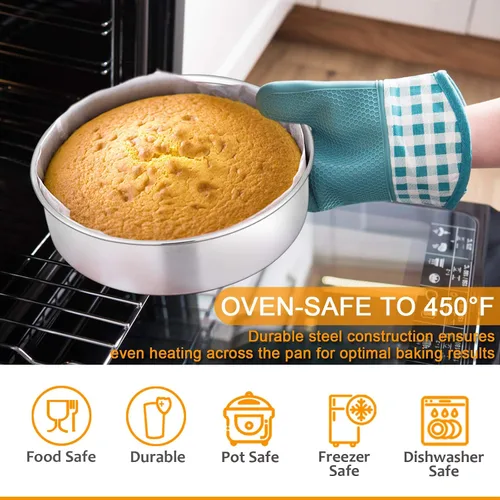 Miniatura 3 de E-far Juego de 9 moldes para hornear de acero inoxidable, juego de 9 piezas para panecillos de galletas, incluye bandeja redonda y cuadrada
