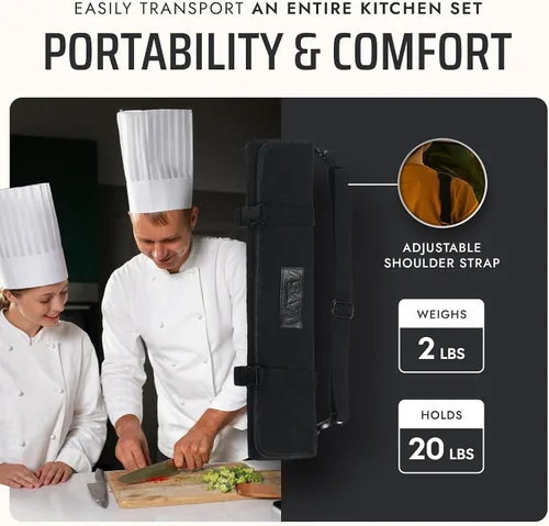 Miniatura 5 de Asaya - Bolsa enrollable de lona para cuchillos de chef - 10 ranuras para cuchillos y un gran bolsillo con cremallera - Funda duradera de lona