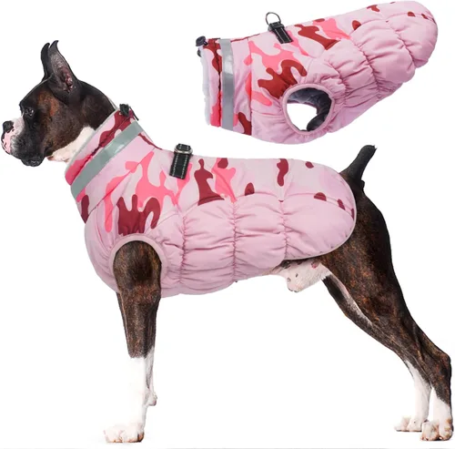 Miniatura 21 de Lelepet Abrigo cálido para perro, abrigo de invierno para perro, chaqueta impermeable para perros con arnés incorporado, chaleco reflectante