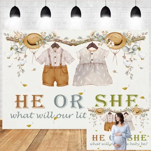 Telón de fondo para fiesta de revelación de género con texto en inglés «What Will Our Little Baby Be Photografía» de 5 x 3 pies, pancarta para
