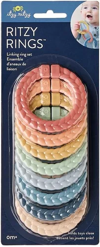 Miniatura 4 de Itzy Ritzy Juego de anillos de enlace juego de 8 anillos trenzados, versátiles de color arcoíris se fija al asiento del automóvil del bebé