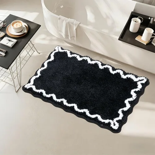 Miniatura 33 de ORTIGIA Pequeña y Linda Alfombra de Baño con Volados, Alfombras de Baño de Microfibra de Lujo en Blanco y Rosa, Antideslizante, Lavable, de Secado