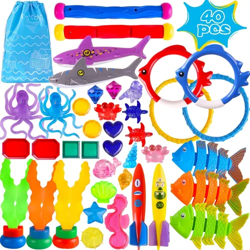 40 piezas de juguetes de buceo de piscina de verano para niños de 3 a 12 años, divertido juego de natación, juguete de hundimiento, regalos Verde