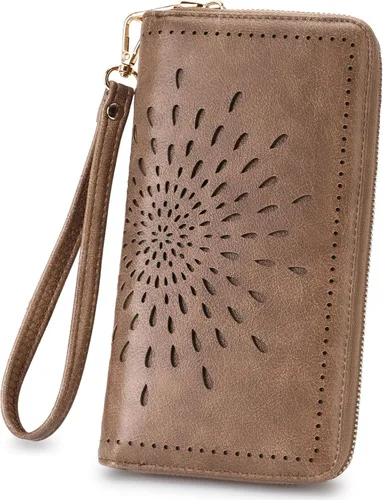 Miniatura 8 de APHISON Billetera para mujer, gran capacidad, monedero, tarjetero, RFID, pulsera, teléfono, cremallera, moneda, bolsillo de viaje azul