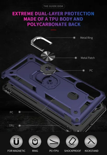Miniatura 6 de Funda para Galaxy A21, con protector de pantalla HD, [grado militar] anillo de montaje en coche con soporte híbrido de policarbonato duro suave TPU