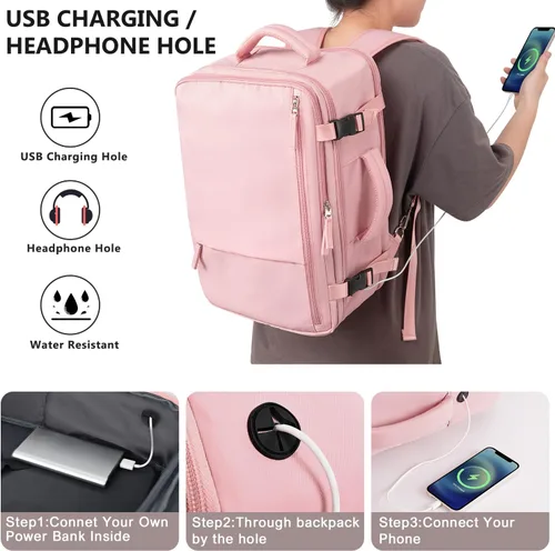 Miniatura 46 de Mochila de Viaje Snoffic para Mujer, Negro, 17 pulg.