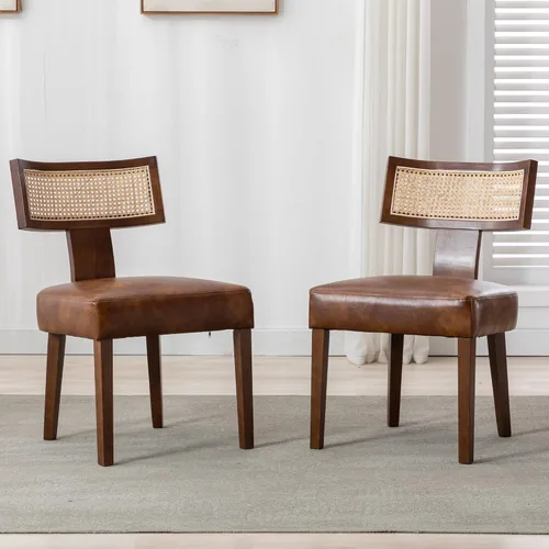 Miniatura 27 de BESTANO Juego de 2 sillas de comedor de ratán, modernas sillas de comedor de madera negra de mediados de siglo, sillas de comedor tapizadas de tela