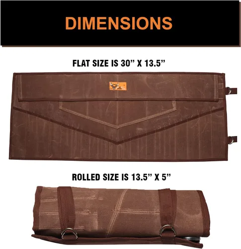 Miniatura 5 de BULL TOOLS BT 18-900 Dos Lados, revestimiento de cera y resistente al agua, 26 bolsillos de peso pesado 624 g. Bolsa y rollo de herramientas y llave