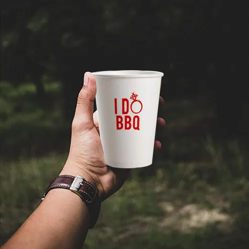 Miniatura 4 de I Do BBQ - Vasos de papel desechables para fiestas, paquete de 20 unidades, 9 onzas, color rojo, tazas para beber para boda, ensayo, cena
