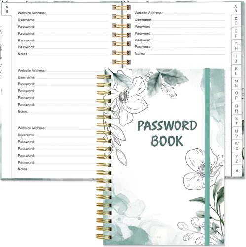 Libro de contraseñas con pestañas alfabéticas, libro de bolsillo pequeño para iniciar sesión en computadora y sitio web, libro de registro de