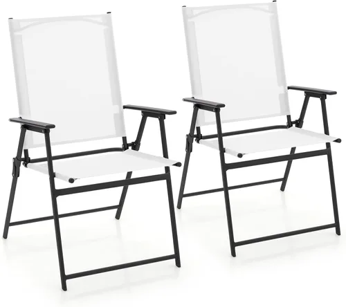 Miniatura 8 de Giantex Juego de 2 sillas plegables para patio, sillas de césped al aire libre con marco de metal a prueba de óxido, sillas de comedor portátiles