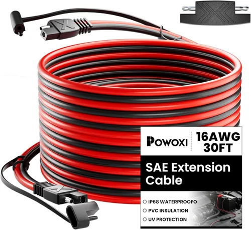 POWOXI Cable de extensión SAE de 30 pies de 16 AWG, arnés de cables de desconexión rápida, conector SAE a SAE para panel solar, batería de cable