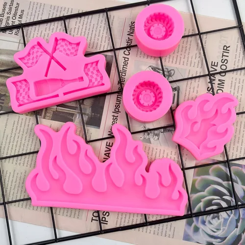 Miniatura 8 de Rainmae Moldes de fondant de llama, molde de fondant para neumáticos de automóvil, moldes de silicona de fuego caliente, molde de neumático redondo