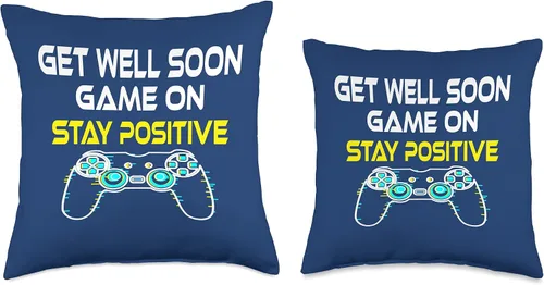 Miniatura 3 de DesignsByKelley Best Wishes Fast Recovery Gifts Get Well Soon Game On Boys Teens Stay Positive Gifts - Almohada de 16 x 16 pulgadas, multicolor