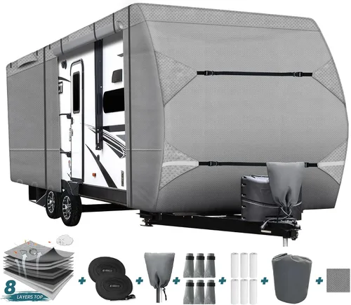 Cubierta de 8 capas no tejida con fundas de algodón para remolques de viaje de 18 pies a 20 pies, impermeable, resistente al viento, cubierta de