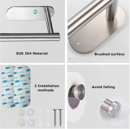Miniatura 6 de Soporte de papel higiénico, autoadhesivo o perforado, opcional SUS 304, de acero inoxidable, montado en la pared, soporte de papel higiénico