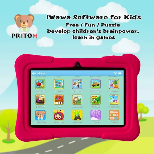 Miniatura 2 de PRITOM tableta para niños de 7 pulgadas Quad Core Android 13, 32 GB ROM WiFi, Bluetooth, cámara dual Educativo, juegos, control parental, Rosa