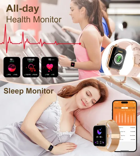 Miniatura 3 de Reloj inteligente para mujer con respuesta de llamadas Bluetooth, reloj de fitness con esfera de 1.85 pulgadas con monitor de sueño de frecuencia