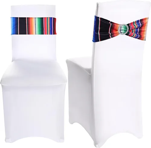 Miniatura 8 de Newwiee 12 bandas elásticas para sillas de comedor con temática mexicana, bandas de elastano para decoración con hebilla para bodas, eventos