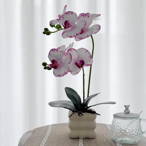 Miniatura 16 de Orquídeas artificiales Floreros de plata, orquídeas artificiales, orquídea naranja, altura 20 pulgadas