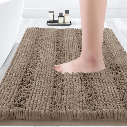 Miniatura 65 de ACCUMTEK - Juego de alfombras de baño a rayas beige de 3 piezas, ultrasuaves, antideslizantes de chenilla, alfombras de baño mullidas y absorbentes