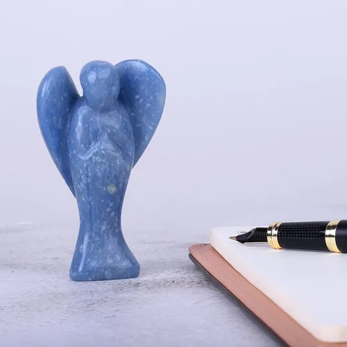 Miniatura 4 de TUMBEELLUWA Figura de ángel guardián de cristal tallado de 3 pulgadas, estatua de piedra de bolsillo de palma de ángel de la paz curativa, Azul