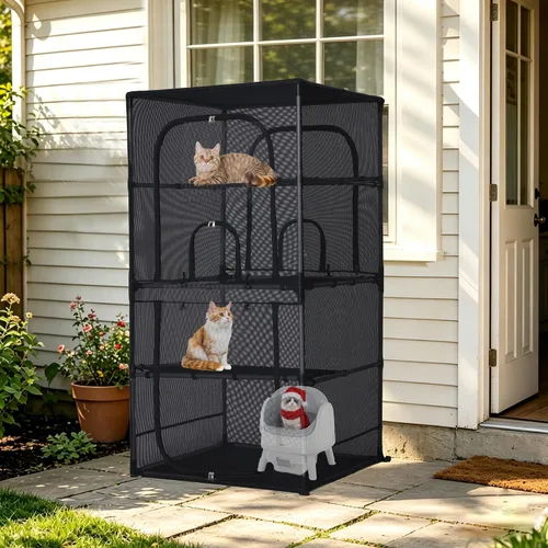 Rockever Catio - Recinto para gatos al aire libre, jaula grande de 61.4 pulgadas para gatos con ventanilla, patio para gatos de 4 niveles, 6