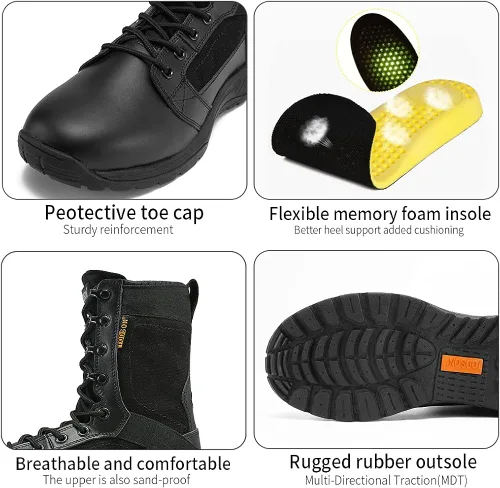 Miniatura 3 de IODSON Botas de combate ultraligeras para hombre, botas militares transpirables, zapatos de entrenamiento de fuerza especial, botas tácticas, botas