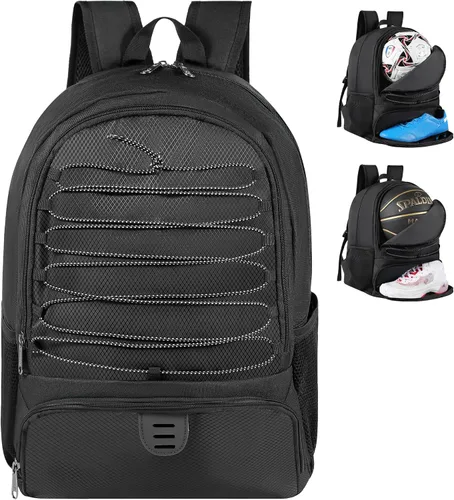 Miniatura 8 de Mochila de baloncesto para hombres y mujeres con compartimento para pelota y zapatos, capacidad de 30L, ligera y transpirable, mochila de fútbol