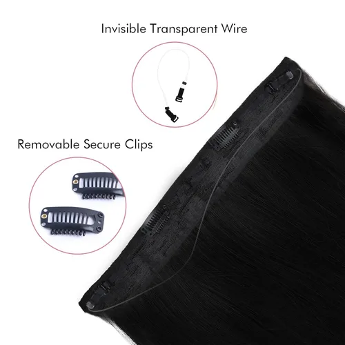 Miniatura 4 de REECHO - Extensiones de cabello con alambre invisible y con cintillo transparente, tamaño ajustable, clips seguros extraíbles, cabello lacio, diseño