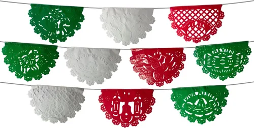 Paquete de 5 – 10 diseños de bandera de plástico por pancarta, papel mexicano, papel picado, cinco de mayo, día de los muertos, decoración Día de