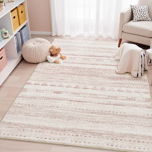 Miniatura 45 de Alfombras de 5 x 7 pies para sala de estar, antideslizantes, lavables a máquina, envejecidas, abstractas, suaves, para interiores, alfombra bohemia