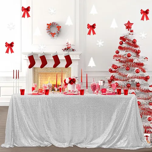 Miniatura 78 de Manteles redondos de lentejuelas negros para fiestas, de 121,9 cm, mantel redondo de purpurina ajustado, pequeño, lindo y dulce, para boda