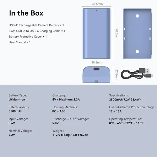 Miniatura 9 de SMALLRIG Batería USB-C de repuesto de 3500 mAh para Sony NP-F550, 3H completamente cargada, fuente de alimentación para luces LED, monitores, Azul
