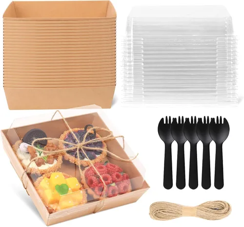 Miniatura 14 de Cajas de charcutería de 7 x 5 pulgadas con tapas transparentes, paquete de 50 recipientes desechables para alimentos, cajas grandes de papel