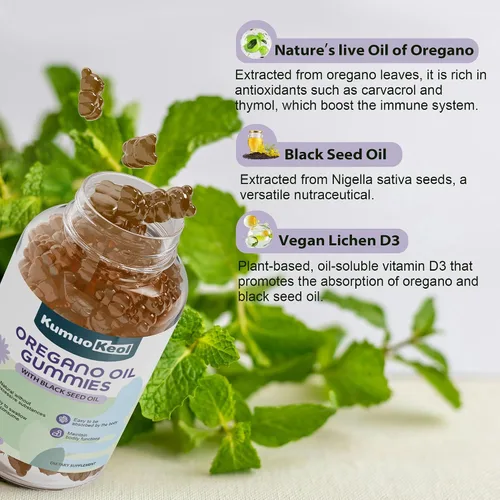 Miniatura 5 de Aceite de orégano con gomitas de aceite de semilla negra, gomitas de aceite de orégano, suplementos de aceite de semilla negra con saúco, hoja