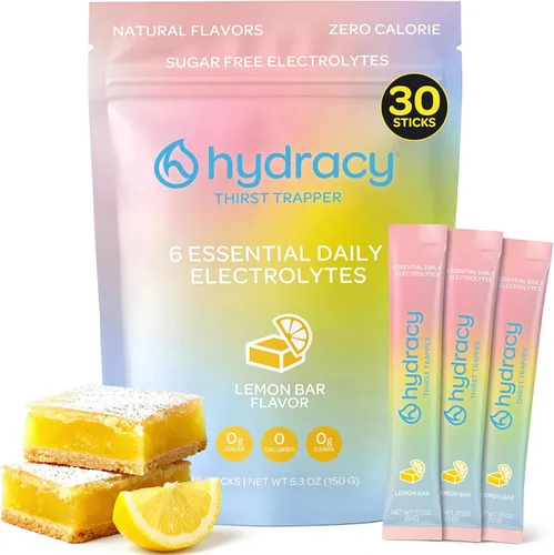 Miniatura 8 de Hydracy Paquetes de electrolitos en polvo, mezcla de bebida de hidratación baja en sodio sin azúcar, 6 electrolitos + 80 minerales traza sal marina