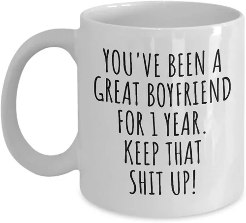 1 Año Aniversario Novio Taza Regalo divertido para Bf Él 1er Fechado Primer año Relación Pareja Juntos Café Té Taza