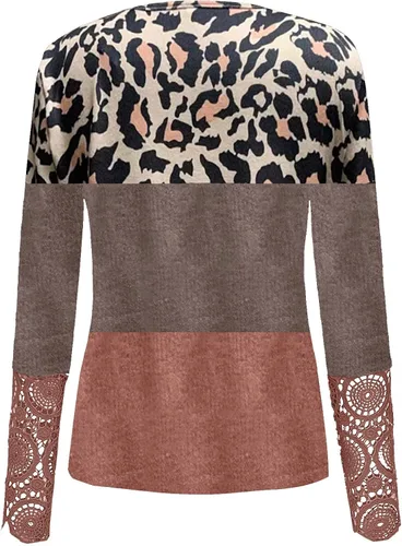 Miniatura 3 de Blusa de punto con estampado de leopardo y manga larga para mujer, con cuello en V, de moda, para otoño
